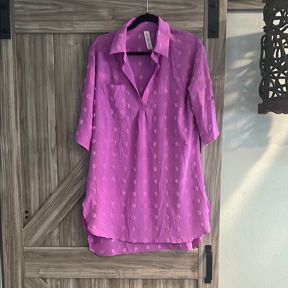 Women’s Pink‎ 3/4 Sleeve Boxy Tunic Swim Coverup Size M
